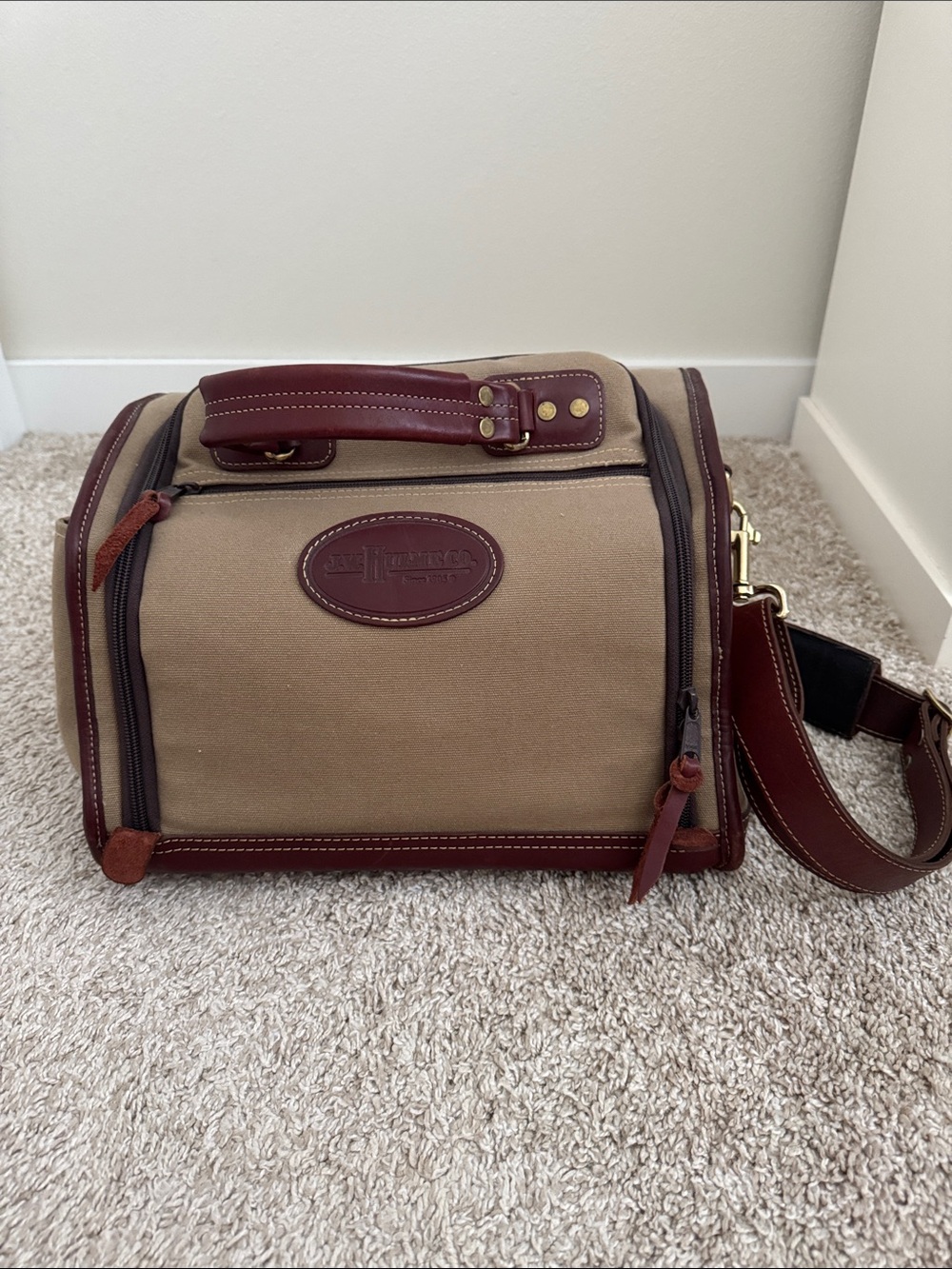 J.W. Hulme Canvas Travel Bag in Beige with Brown Leather Accents